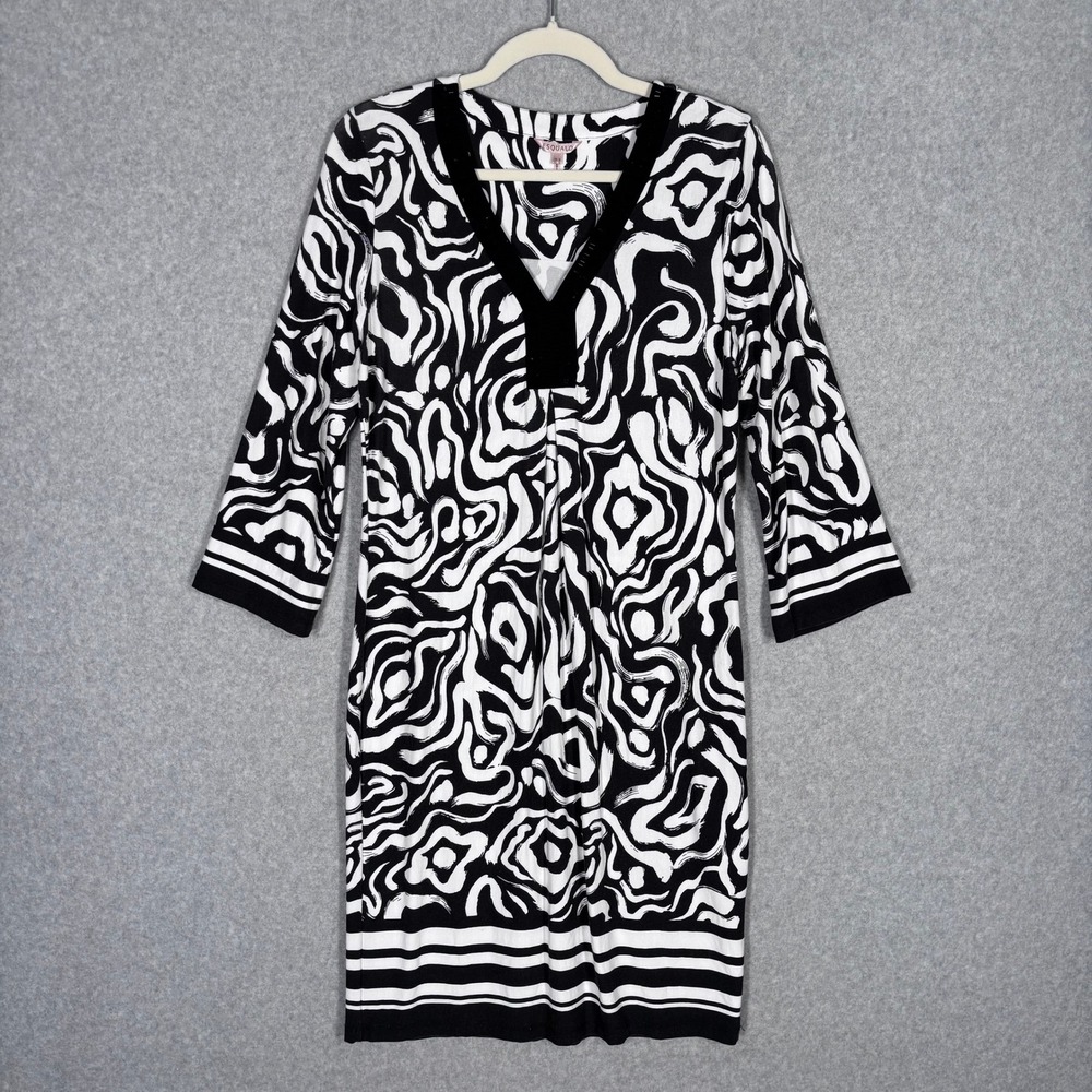 Esqualo Abstract Embellished Shift Dress Small Black White Beaded Resortwear